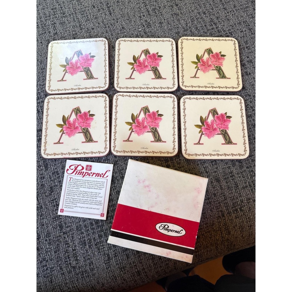 Pimpernel Vintage Coasters Set of 6 Azalea Monogram A Pink Floral England